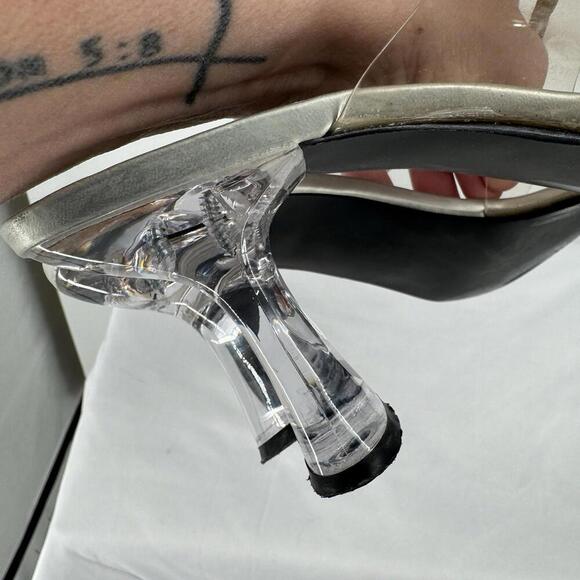 Vintage 90s y2k heels 9 clear slip on sandals rhinestone formal hoco dance - Picture 6 of 7